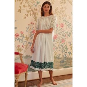 Mi Golondrina x LAKE Wave Morning Midi Dress Garland Green Embroidered Trim